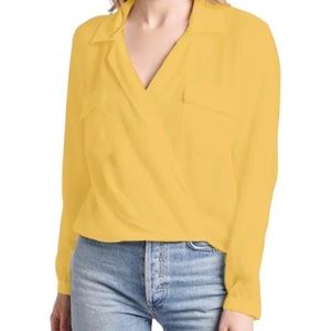 Brochu Walker Finn Crinkled Surplice Faux Wrap High Low Blouse - S